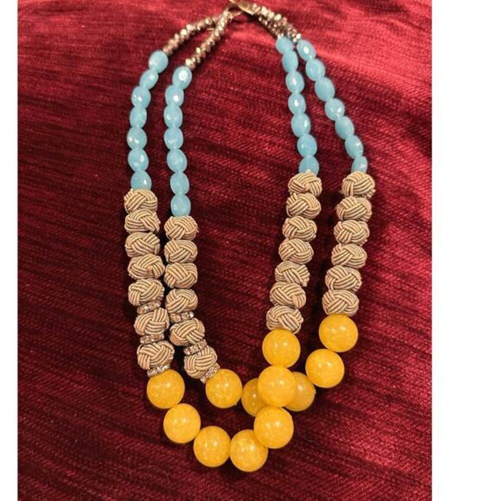 Anthropologie Yellow and Light Blue Beaded Statement Necklace
